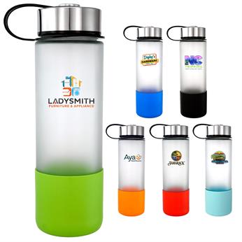 CPP-7060 - Metal Lanyard Lid 22 oz. Full Color Frosted Glass Grip Bottle