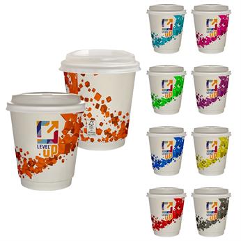 CPP-7256 - 10 oz. Full Color Floating Cubes Insulated Paper Cup With Lid