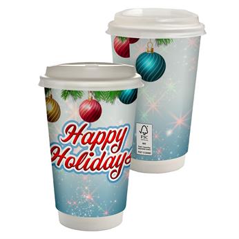 CPP-7280 - 16 oz. Holiday Full Color Paper Cup with Lid