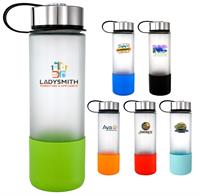 CPP-7060 - Metal Lanyard Lid 22 oz. Full Color Frosted Glass Grip Bottle