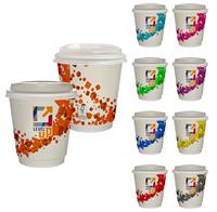 CPP-7256 - 10 oz. Full Color Floating Cubes Insulated Paper Cup With Lid
