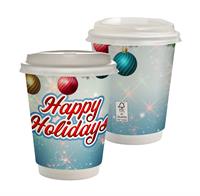 CPP-7290 - 12 oz. Holiday Full Color Paper Cup with Lid